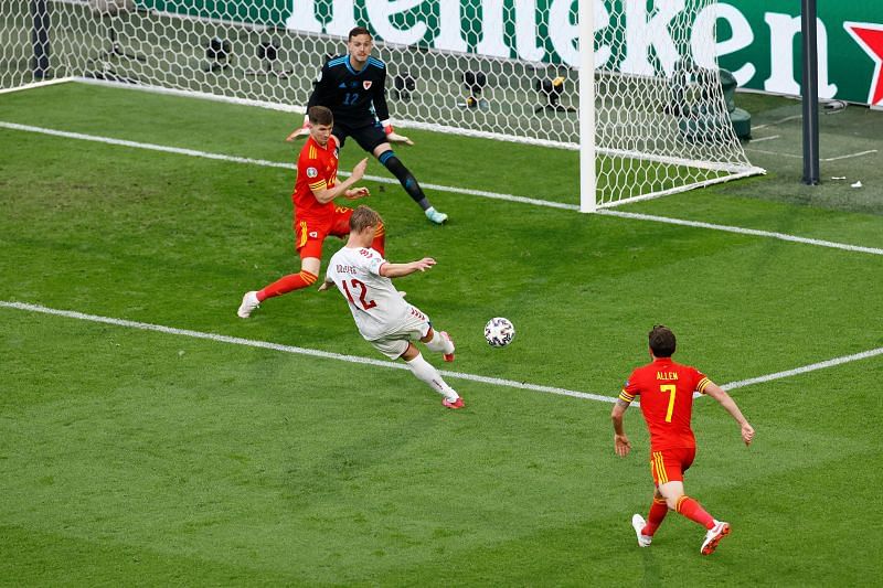Kasper Dolberg's second goal had a hint of controversy around it following a possible foul in the build-up
